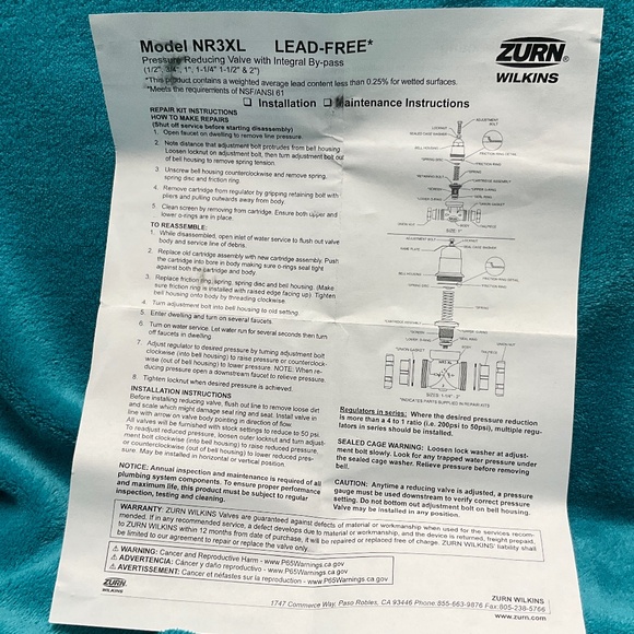 Zurn Wilkins Water Pressure Reducing Valve NR3XL 3/4” NWT - Picture 11 of 11